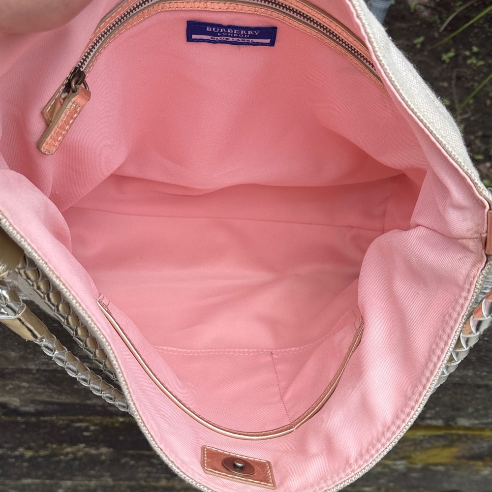 GUC Burberry Blue Label Beige with gold trim Canvas Shoulder bag, pink interior - Picture 6 of 16